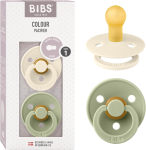 BIBS Colour Ciuccio confezione da 2 pezzi Tettarella tonda Lattice  Misura 1 (0-6 mesi), Ivory/Sage