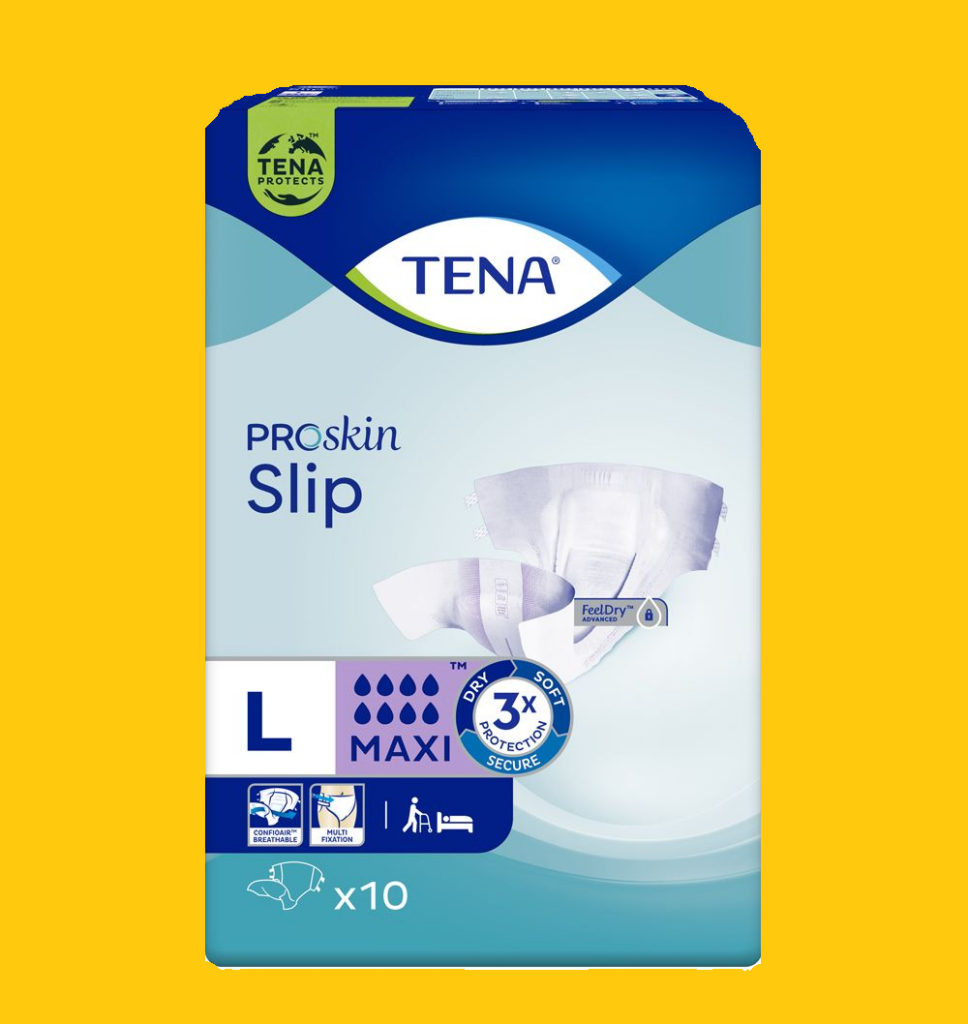 Tena Slip Maxi Pannoloni per Incontinenza con Adesivi Taglia L – Assorbenti per Adulti 10 Pezzi