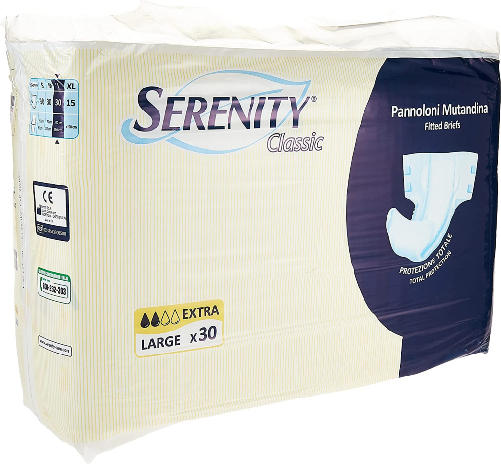Serenity Slip Classic Extra Pannoloni per Incontinenza con Adesivi Taglia L – Assorbenti per Adulti 30 Pezzi