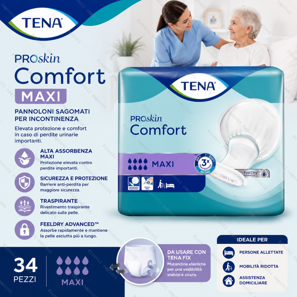Tena Comfort Maxi Pannoloni Sagomati per Incontinenza Adulti – Assorbenti ad Alta Assorbenza 34 Pezzi