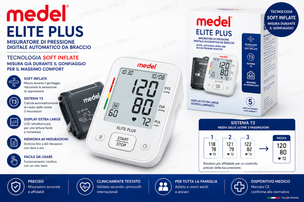 Medel Elite Plus Misuratore di Pressione Digitale Automatico da Braccio con Soft Inflate