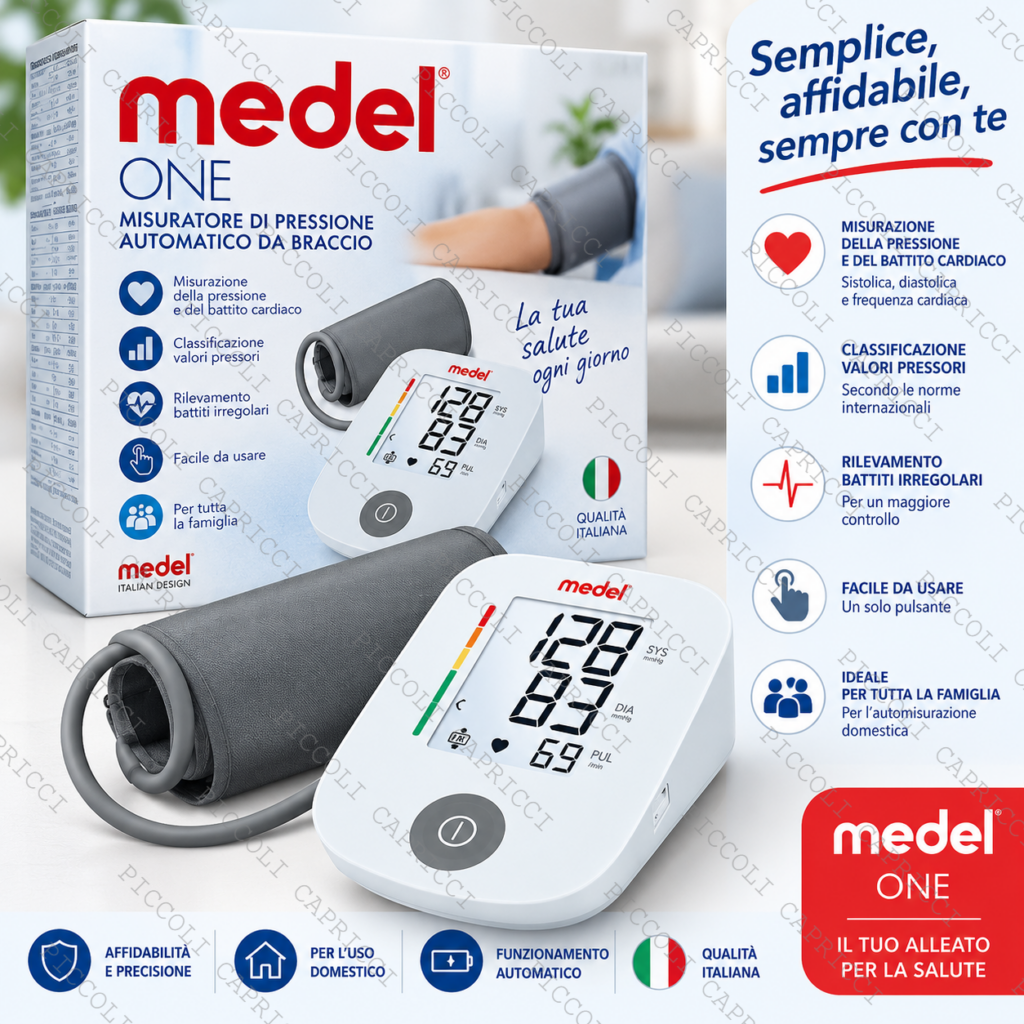 Medel One Misuratore di Pressione Automatico da Braccio – Sfigmomanometro Digitale
