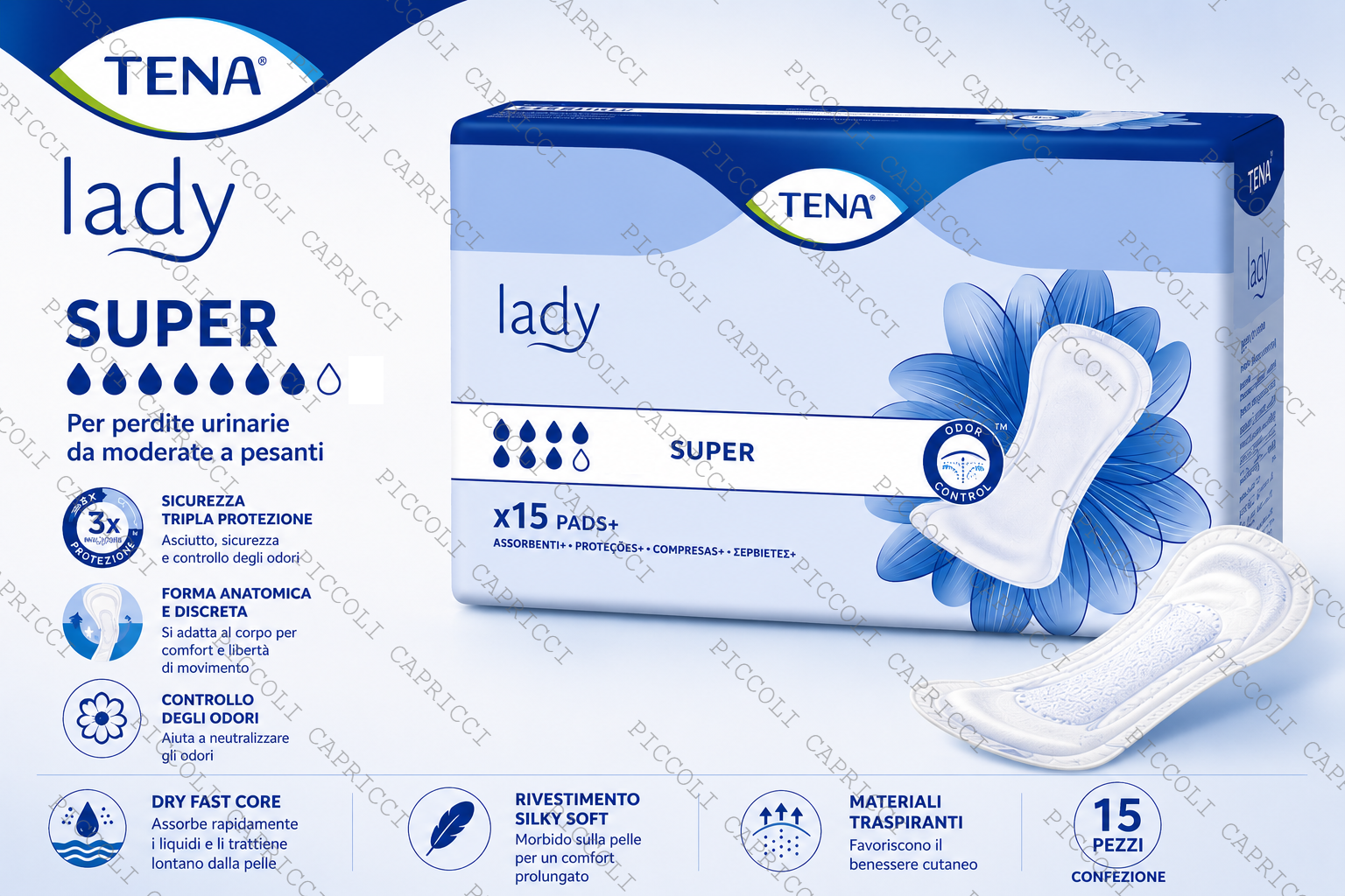 Tena Lady Super Assorbenti per Incontinenza Femminile 15 Pezzi – Protezioni Assorbenti per Perdite Urinarie