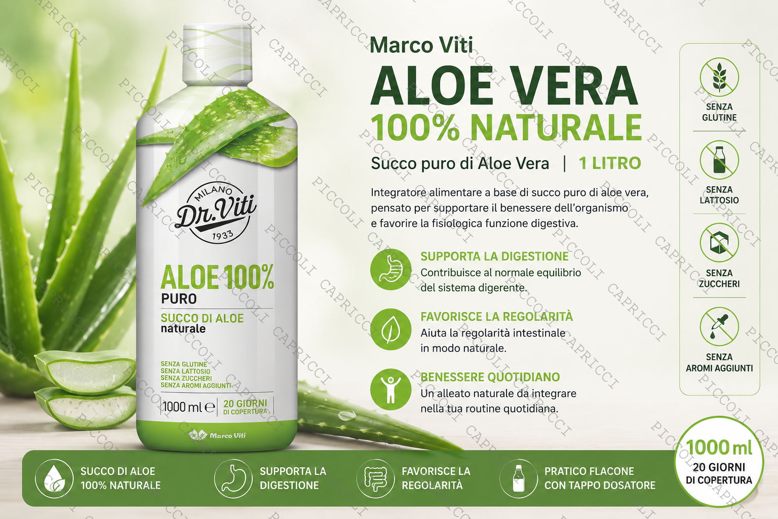 Marco Viti Aloe Vera 100% Succo Naturale 1 Litro – Integratore Depurativo Naturale