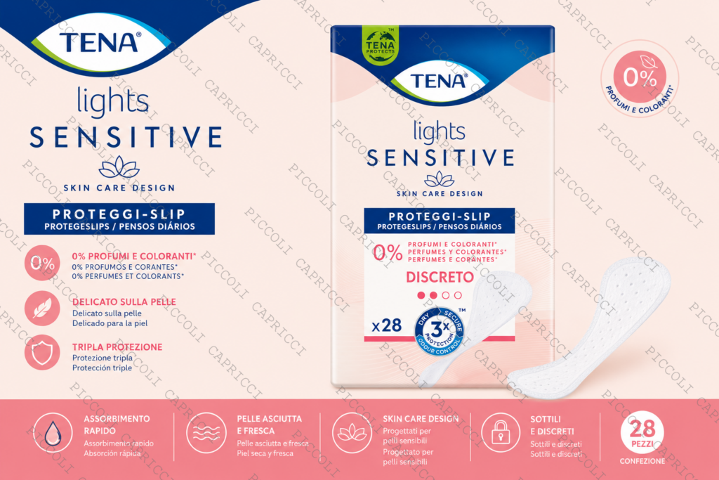 Tena Lights Sensitive Proteggislip per Perdite Urinarie 28 Pezzi – Salvaslip Assorbenti per Pelli Sensibili