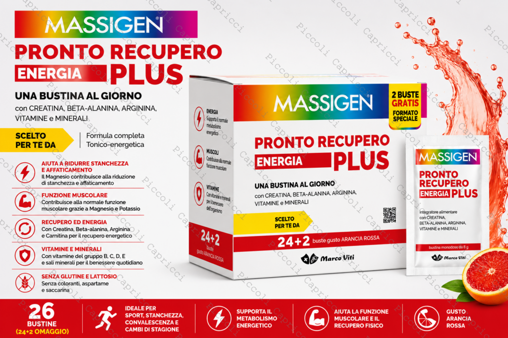 Massigen Pronto Recupero Energia Plus 26 Bustine (24+2 Omaggio) – Integratore Energetico per Stanchezza e Recupero