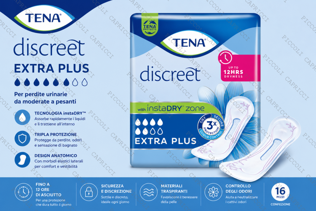 Tena Discreet Extra Plus Assorbenti per Perdite Urinarie 16 Pezzi – Protezioni Assorbenti per Incontinenza Femminile