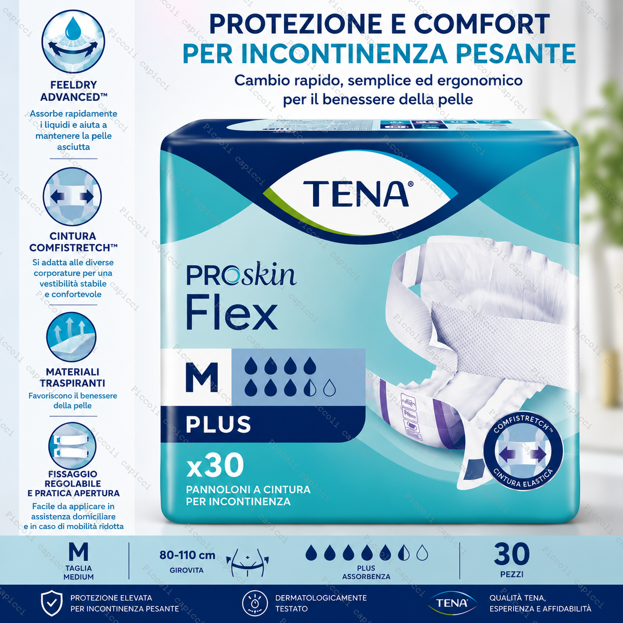 TENA Flex Plus Taglia M Pannoloni a Cintura per Incontinenza Adulti – Assorbenti ad Alta Assorbenza 30 Pezzi