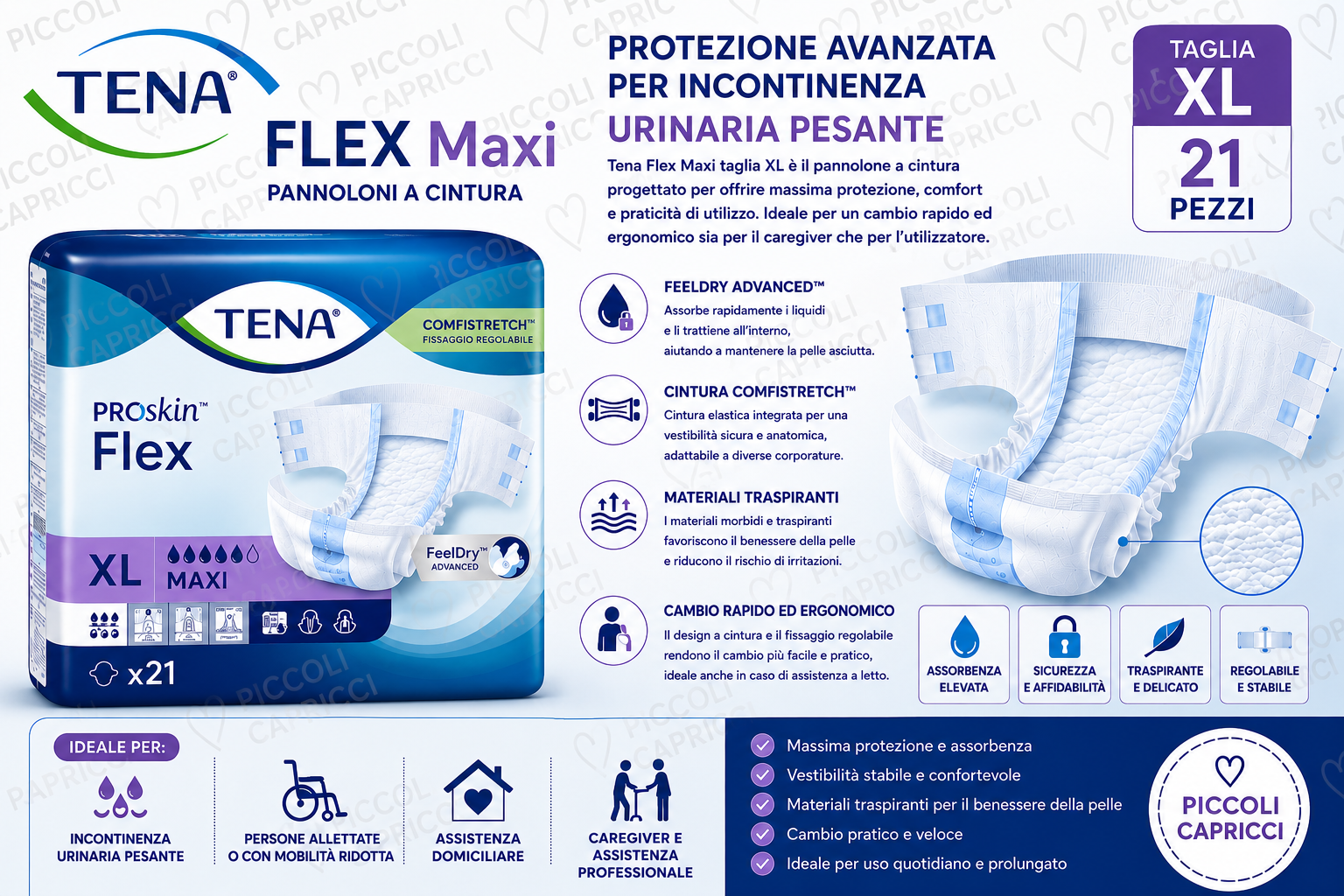 Tena Flex Maxi Pannoloni a Cintura per Incontinenza Taglia XL – Assorbenti per Adulti 21 Pezzi