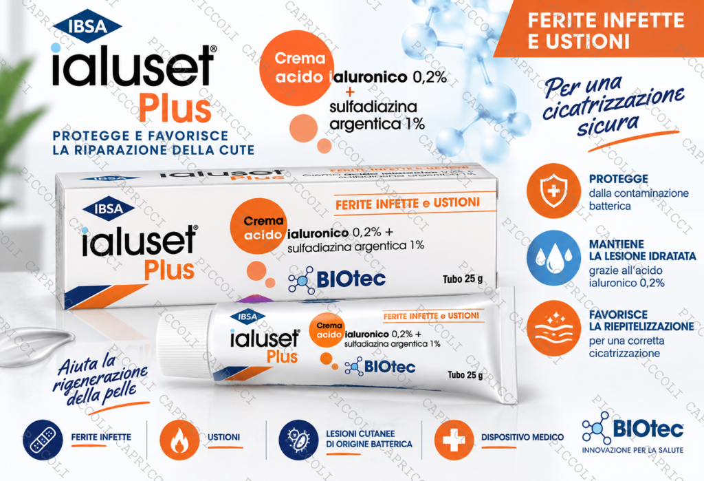 Ialuset Plus Crema 25 g con Acido Ialuronico 0,2% – Crema per Ferite e Lesioni Cutanee