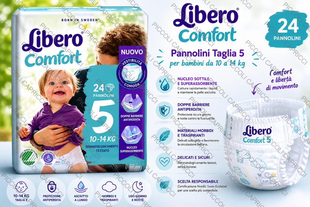 Libero Comfort Taglia 5 Pannolini Assorbenti 10-14 kg 24 Pezzi – Pannolini per Bambini