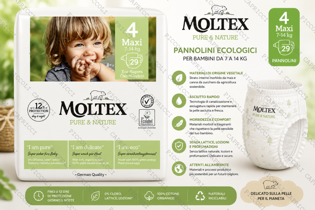 Moltex Maxi Taglia 4 Pannolini Assorbenti 7-14 kg 29 Pezzi – Pannolini Ecologici per Bambini