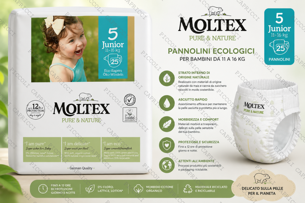 Moltex Junior Taglia 5 Pannolini Assorbenti 11-16 kg 25 Pezzi – Pannolini per Bambini