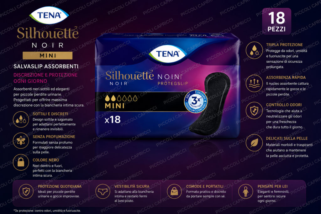 Tena Silhouette Noir Mini Proteggislip Nero Salvaslip Assorbenti 18 Pezzi