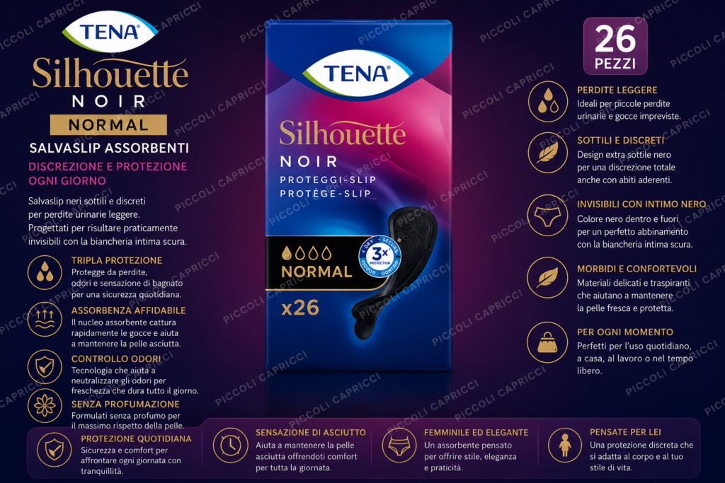 Tena Silhouette Noir Proteggislip Nero Normal Salvaslip Assorbenti 26 Pezzi