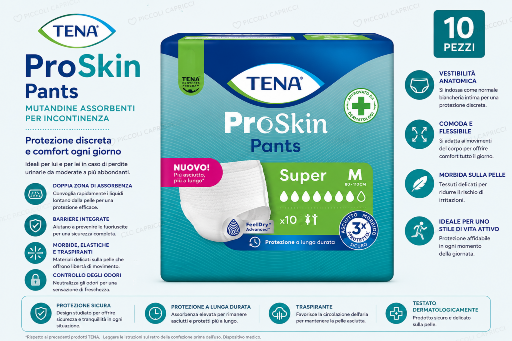 Tena Pants Super Mutandine Assorbenti per Incontinenza Taglia M Pannoloni a Mutandina 10 Pezzi