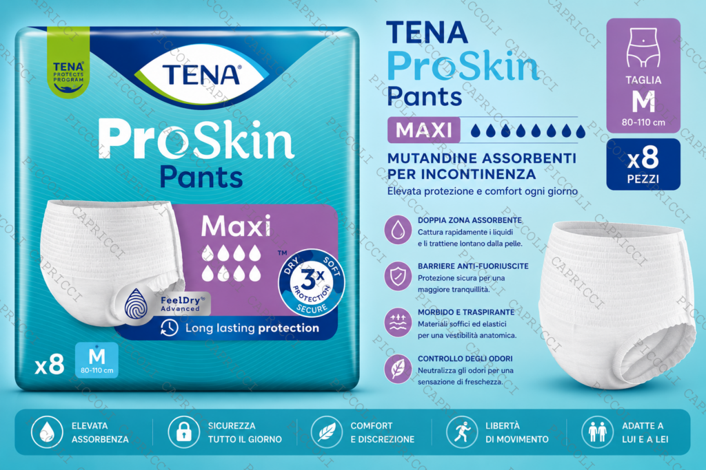 Tena Pants Maxi Taglia M Mutandine Assorbenti per Incontinenza 8 Pezzi – Pannoloni a Mutandina per Adulti
