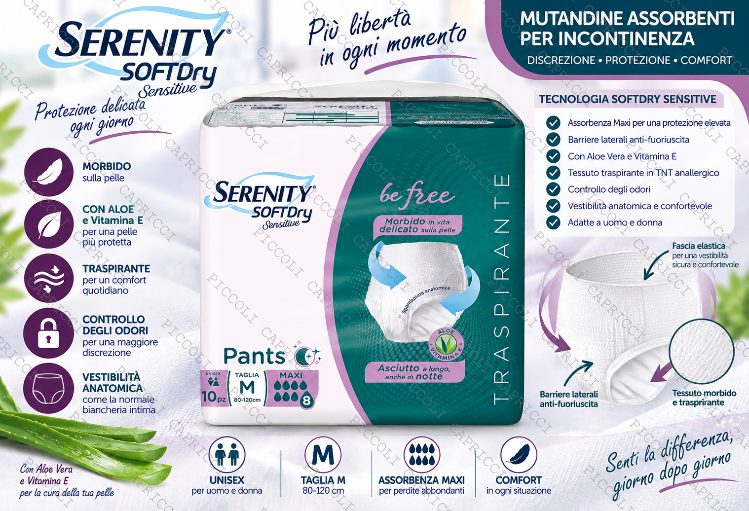 Serenity Pants SoftDry Sensitive Be Free Maxi Taglia M 10 Pezzi – Mutandine Assorbenti per Incontinenza