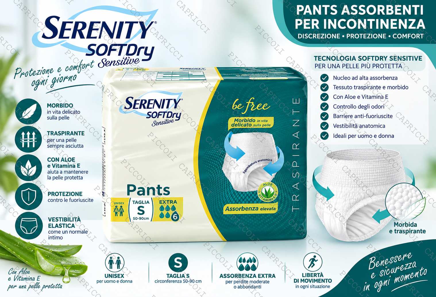 Serenity Pants Soft Dry Extra Mutandine Assorbenti per Incontinenza Taglia S – Pannoloni a Mutandina 14 Pezzi