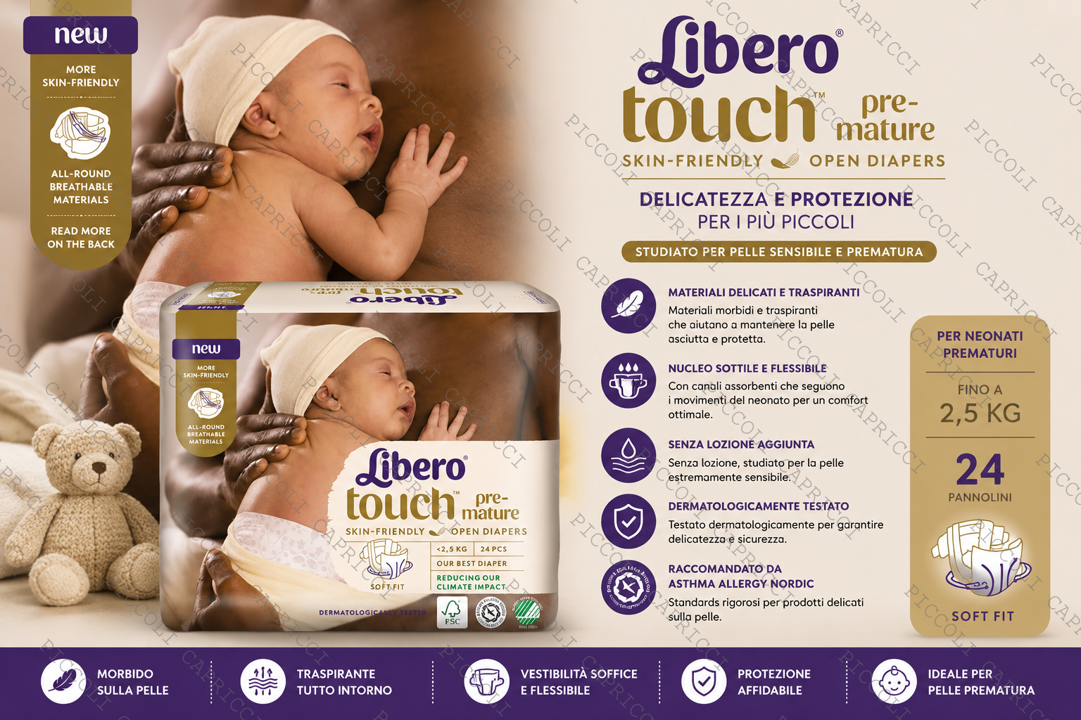 Libero Touch Pannolini Prematuri sotto 2,5 kg 24 Pezzi – Pannolini Assorbenti per Neonati Prematuri