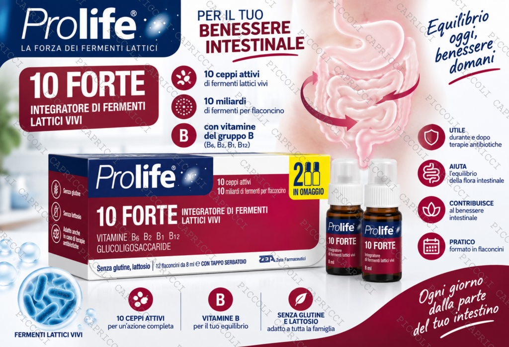 Prolife 10 Forte 12 Flaconcini – Integratore di Fermenti Lattici per Equilibrio della Flora Intestinale