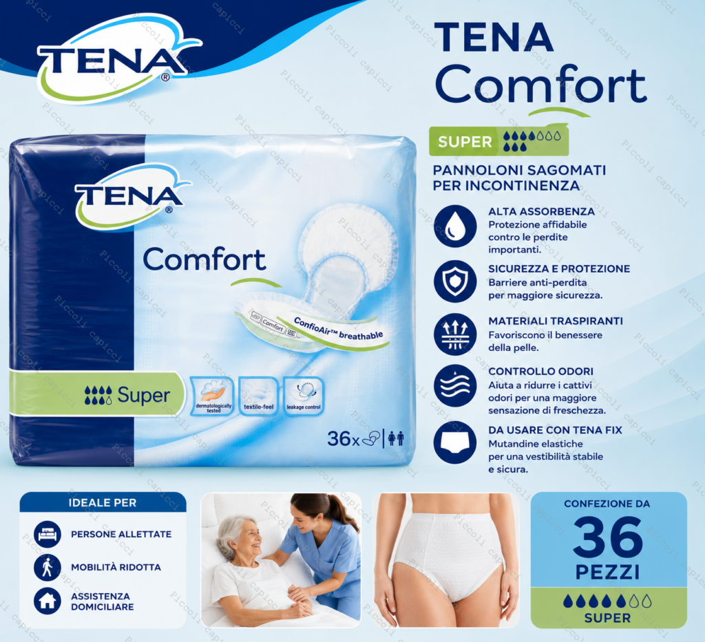 TENA Comfort Super Pannoloni Sagomati per Incontinenza – Assorbenti per Adulti Alta Assorbenza 36 Pezzi