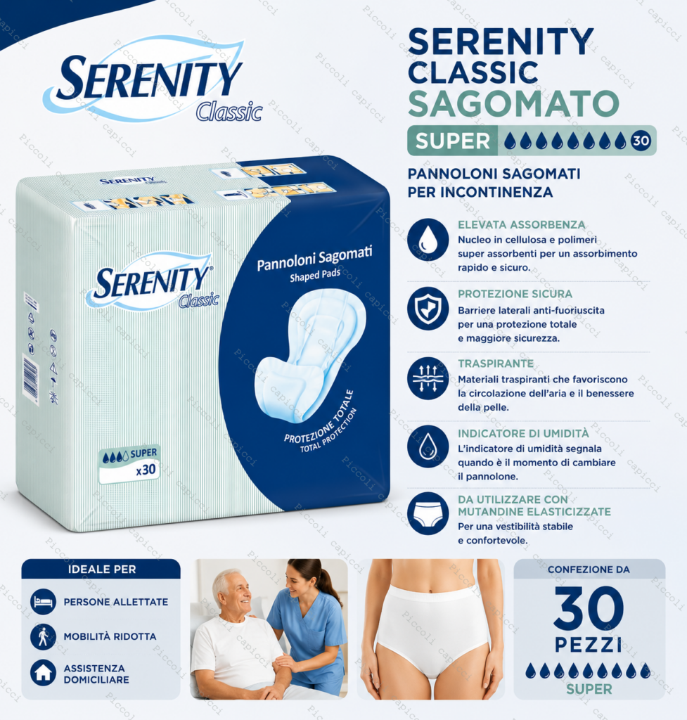 Serenity Classic Super Pannoloni Sagomati per Incontinenza – Assorbenti per Adulti Alta Assorbenza 30 Pezzi