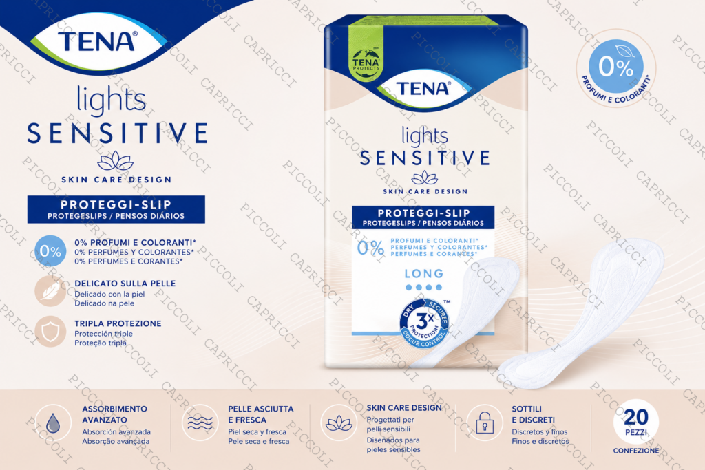 Tena Lights Long Salvaslip Assorbenti Lunghi 20 Pezzi – Proteggislip per Perdite Urinarie Femminili