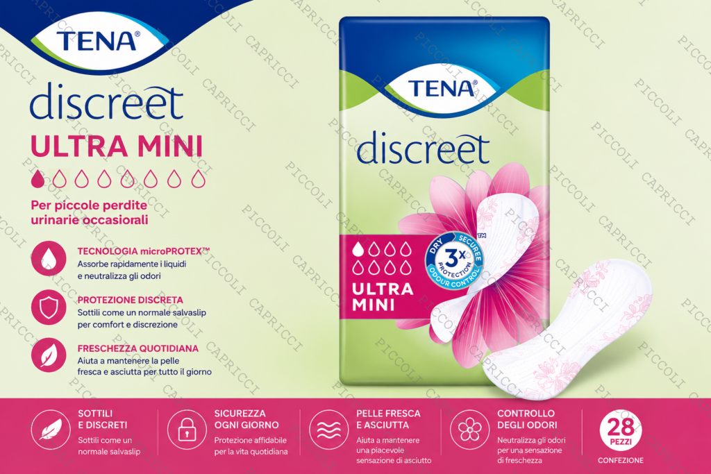 Tena Discreet Ultra Mini Proteggislip per Perdite Urinarie 28 Pezzi – Salvaslip Assorbenti per Incontinenza Femminile