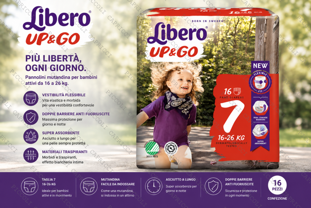 Libero Up&Go Taglia 7 Pannolini Mutandina 16-26 kg 16 Pezzi – Pannolini Assorbenti per Bambini
