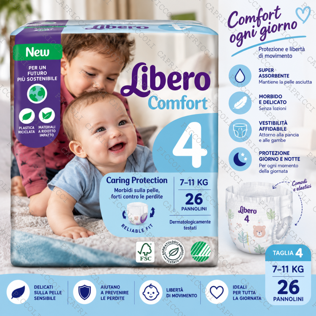 Libero Comfort Taglia 4 Pannolini Assorbenti 7-11 kg 26 Pezzi – Pannolini per Bambini
