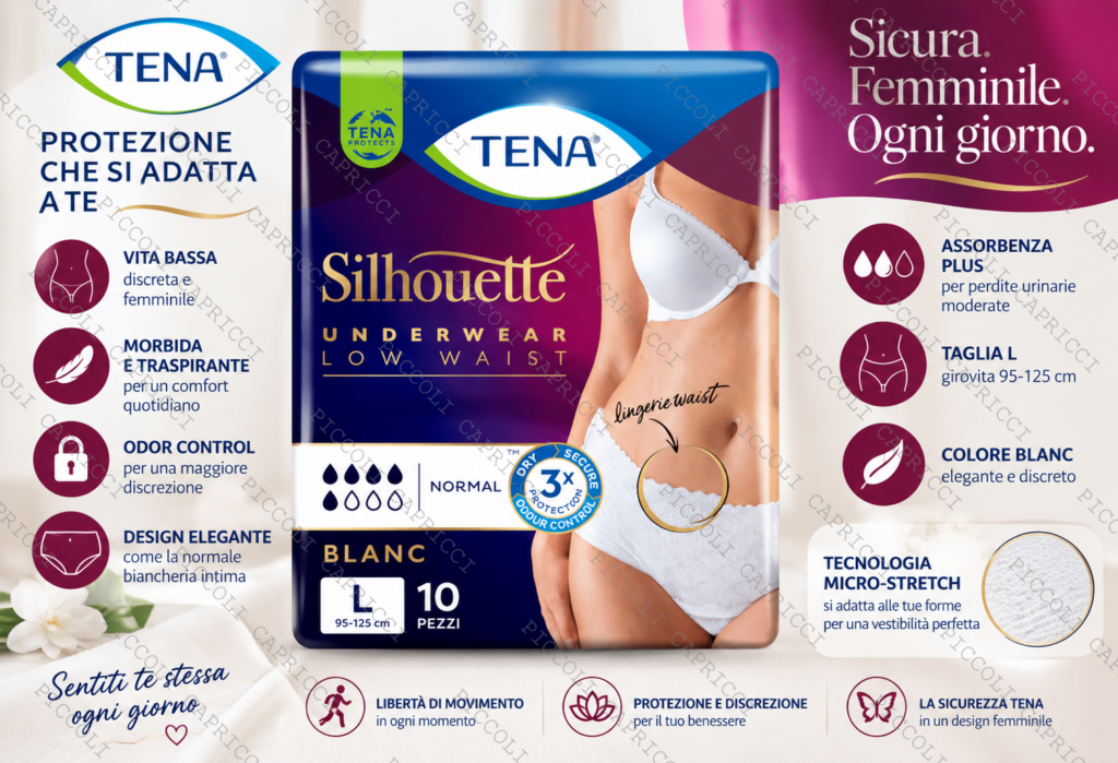 TENA Silhouette Blanc Pants Plus Vita Bassa Taglia L 10 Pezzi – Mutandine Assorbenti Donna per Incontinenza