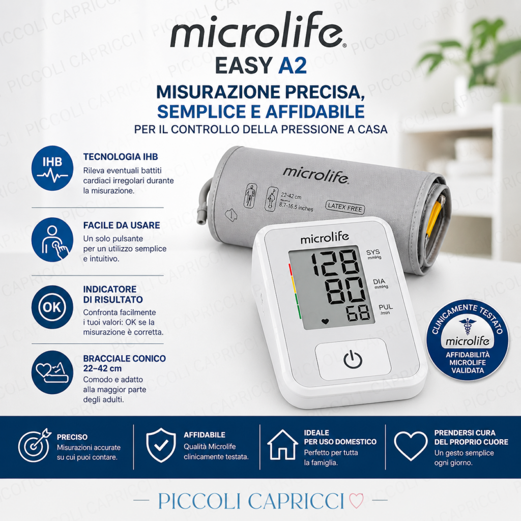 Microlife Easy A2 Misuratore di Pressione Automatico da Braccio – Digitale, Facile e Preciso per Uso Domestico