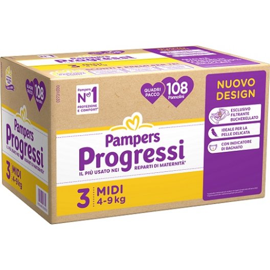 Pampers Progressi Taglia 3 Quadripack 108 Pannolini – Pannolini Assorbenti per Bambini 6-10 kg - immagine 2