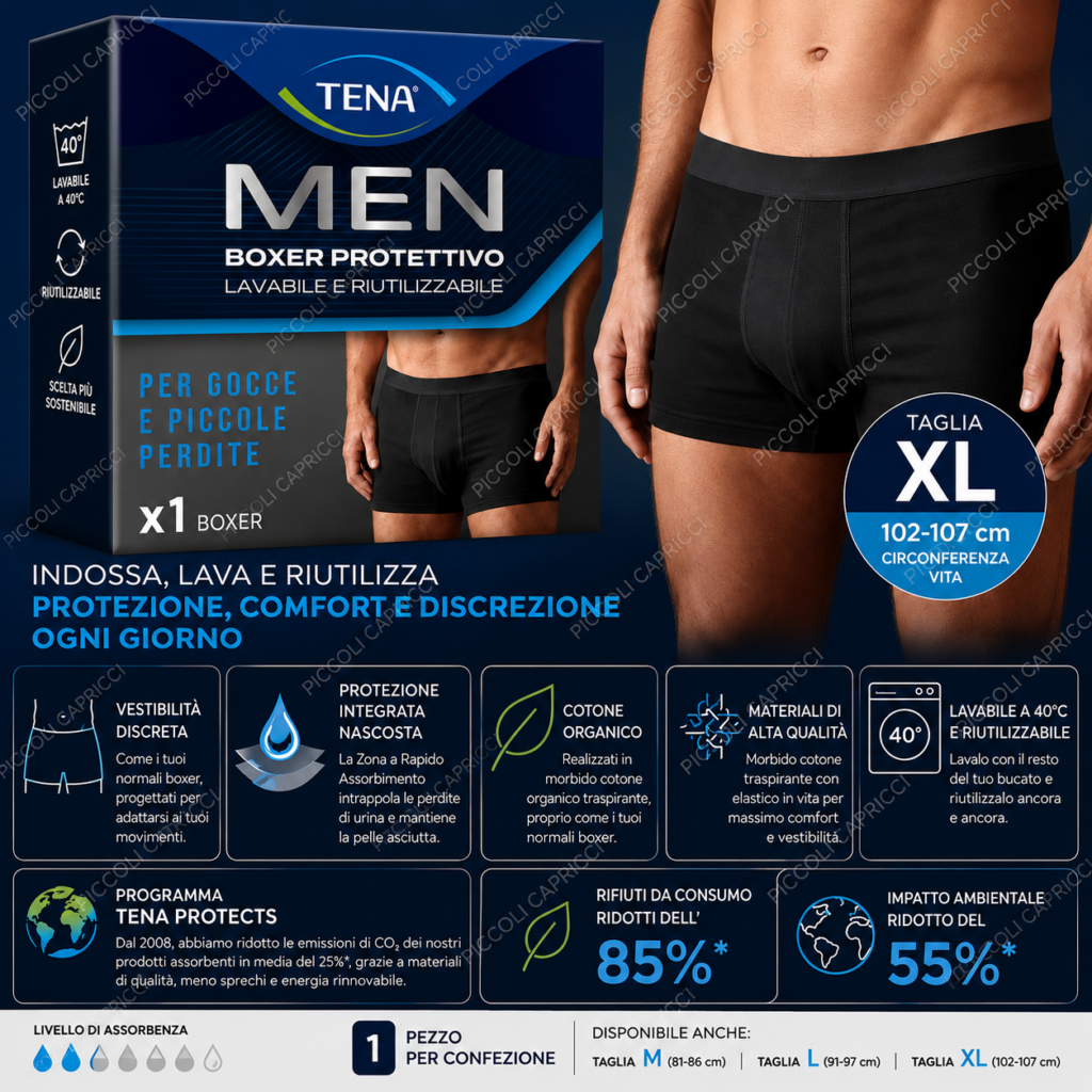 TENA Men Protective Boxer Lavabile Taglia XL – Boxer Assorbente Uomo per Perdite Urinarie Leggere Riutilizzabile