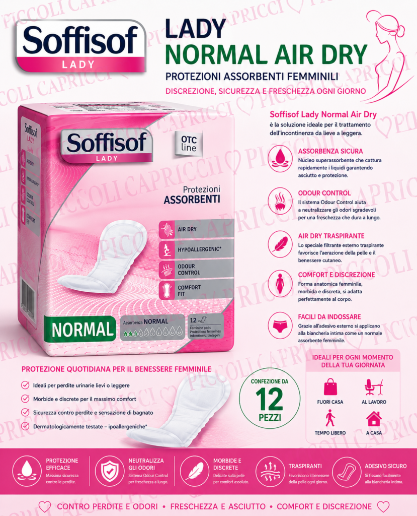 Soffisof Lady Normal Air Dry Assorbenti per Incontinenza Femminile – Protezioni Anatomiche 12 Pezzi