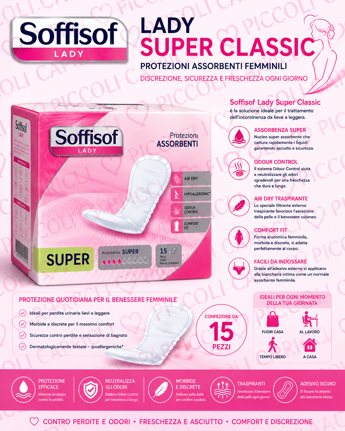 Soffisof Lady Super Classic Assorbenti per Incontinenza Femminile – Protezioni Anatomiche 15 Pezzi