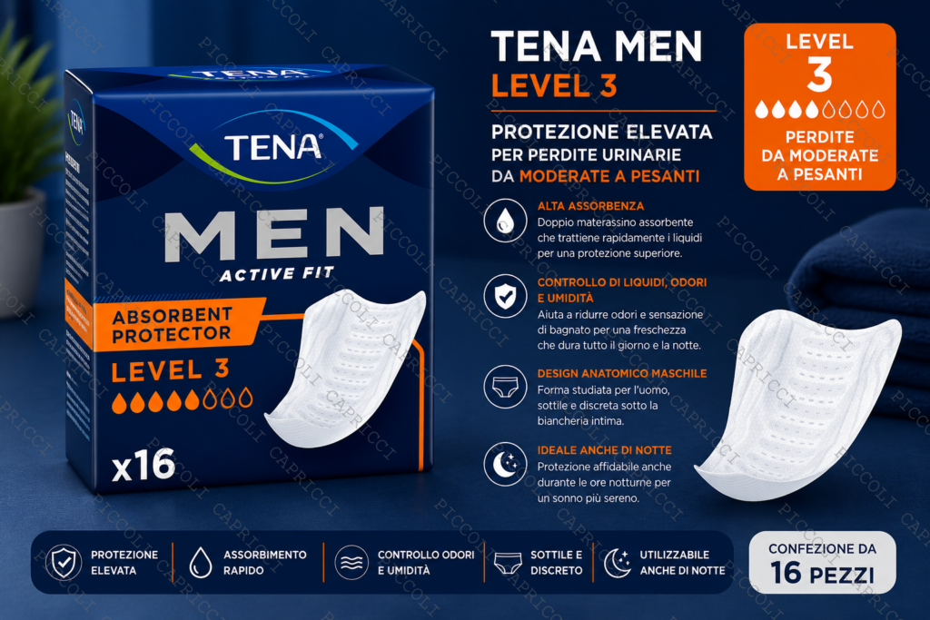 Tena Men Level 3 Assorbenti Uomo per Perdite Urinarie Moderate 16 Pezzi – Protezioni Assorbenti Maschili