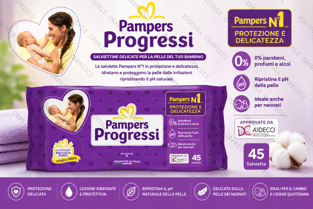 Pampers Progressi Sensitive Salviette Detergenti 63 Pezzi – Salviette Umidificate Delicate per Neonati e Bambini